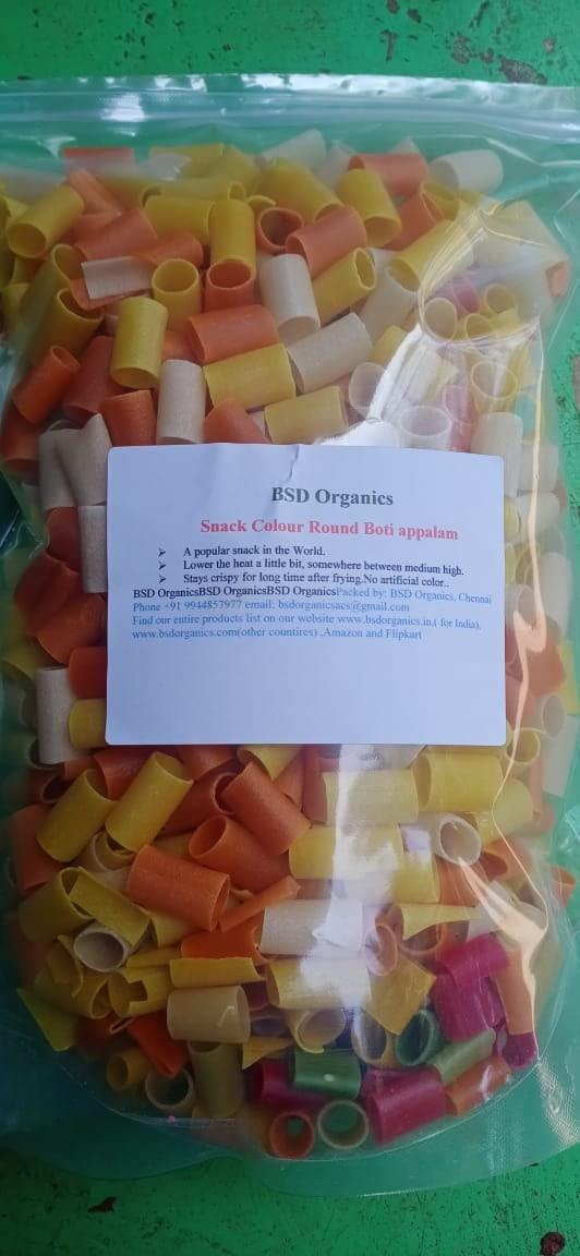 BSD Organics BSD Organics Ready to Fry Vegetarien Snack Colour Round Boti appalam/pratiyogee vafal -1 KiloGram