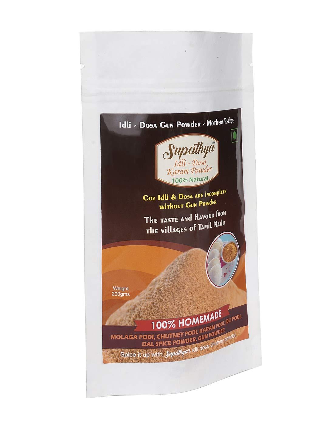 Supathya Supathya Milagai podi - Idli Dosa Powder - Chutney podi Masala - Gun Powder - Karam Molaga Podi - 200g (Spice: Low Texture: Fine)