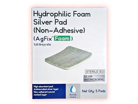 Generic AgFix Form Hydrophilic Silver Pad ABSORBENT SILVER DRESSING Size: 10 x 10 cm ANTIMICROBIAL & LOW ADHERENCE (Pack of 5)