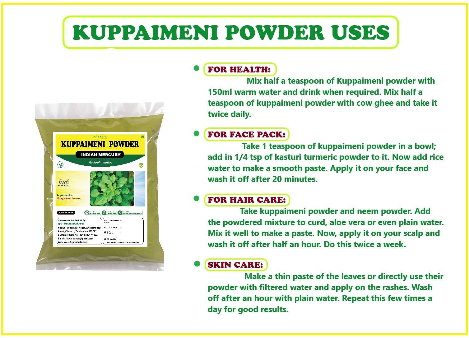 3V PRODUCTS 3V PRODUCTS Kuppaimeni Powder 50g | Indian Mercury | Indian Nettle | Acalypha Indica for Skin | Face | Edible Health Benefits