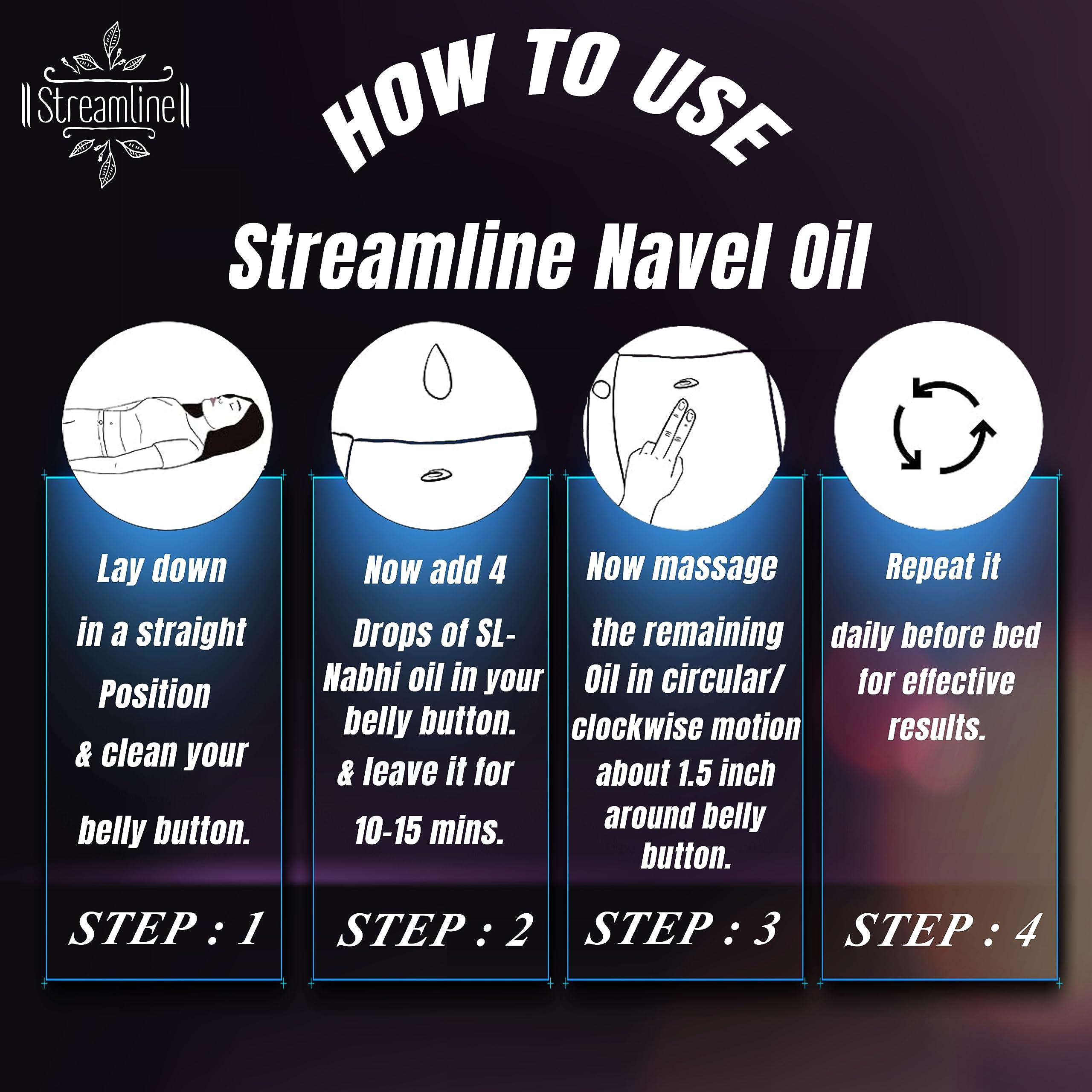 Streamline Streamline Navel Oil - Ayurvedic Nabi Oil for Joint Pain relief - Skin Problems - Dry Eyes - Acidity - Hair Fall & Migraine - Herbal Belly Button Oil With all Natural Powerful Ingredients - 30 ML