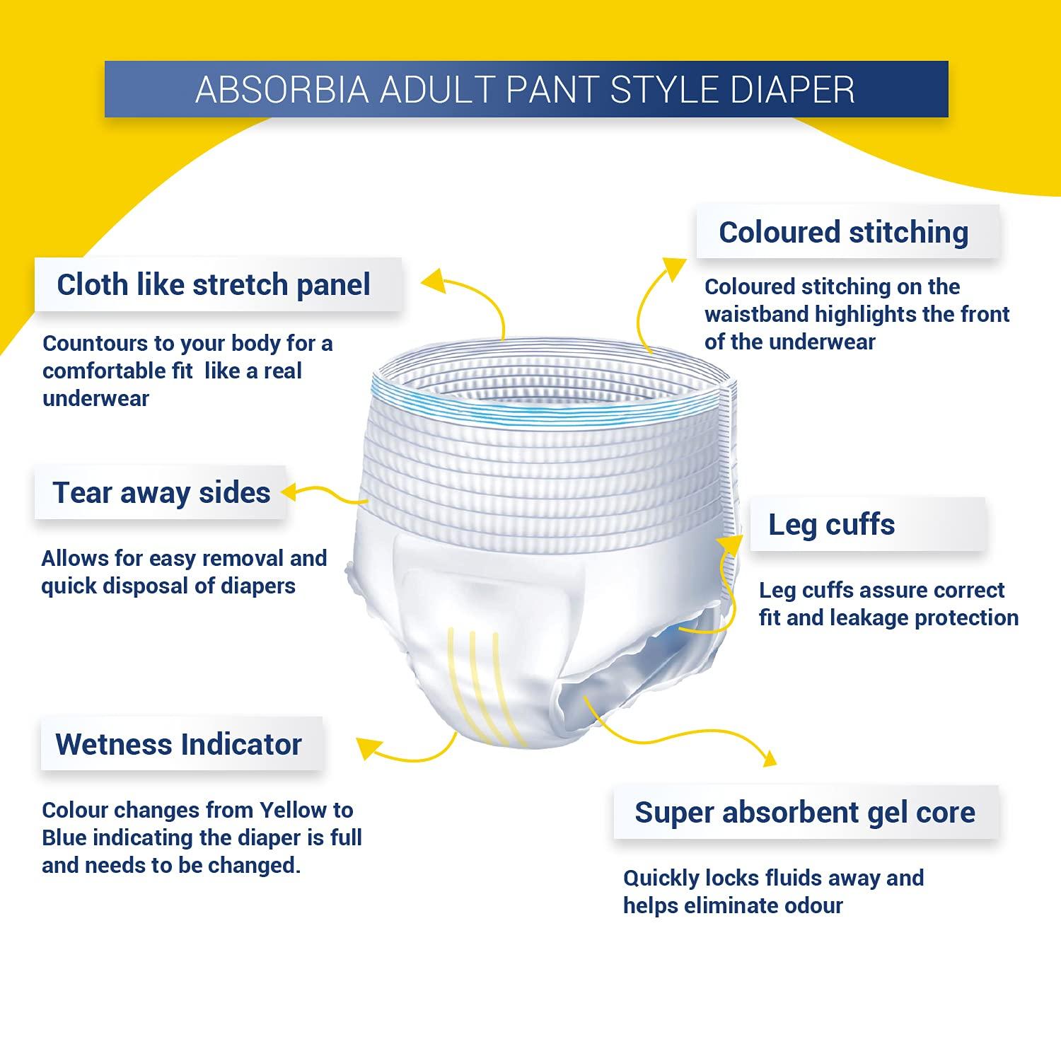 ABSORBIA absorbia Ultra Thin Adult Diaper Pant Large Size | Waist Size 80-114 CM (31-45 incs) Size-L 10 Pant Diapers