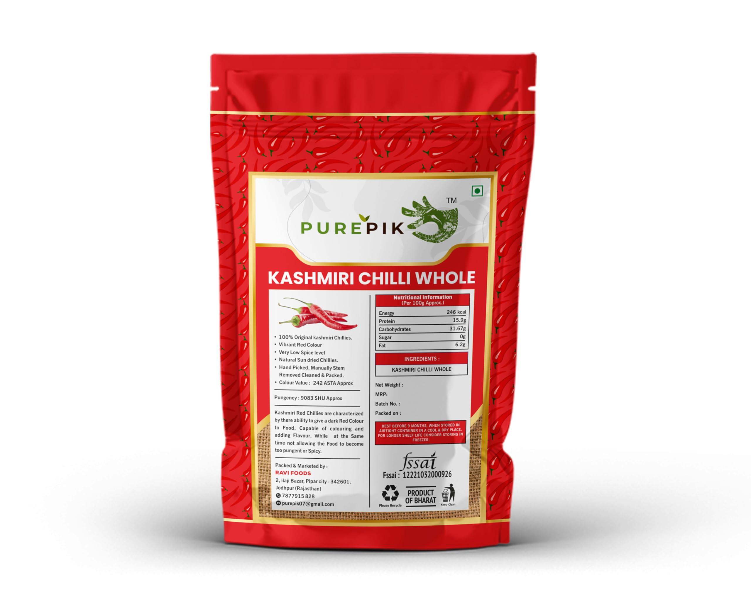 PURE PIK Pure Pik Kashmiri Red Chilli Whole Stemless (1 Kg Pack of 1)