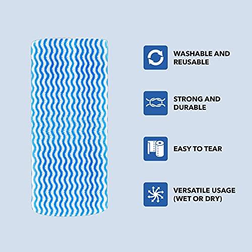 MONDO Mondo Kitchen Wipes for Cleaning (1 Ply, 80 Pulls) | Pack of 2 Kitchen Rolls | Washable & Reusable Tissue Roll for Kitchen | Soaks Oil Spills Quickly | Kitchen Cleaning Wipes | Kitchen Roll Reusable