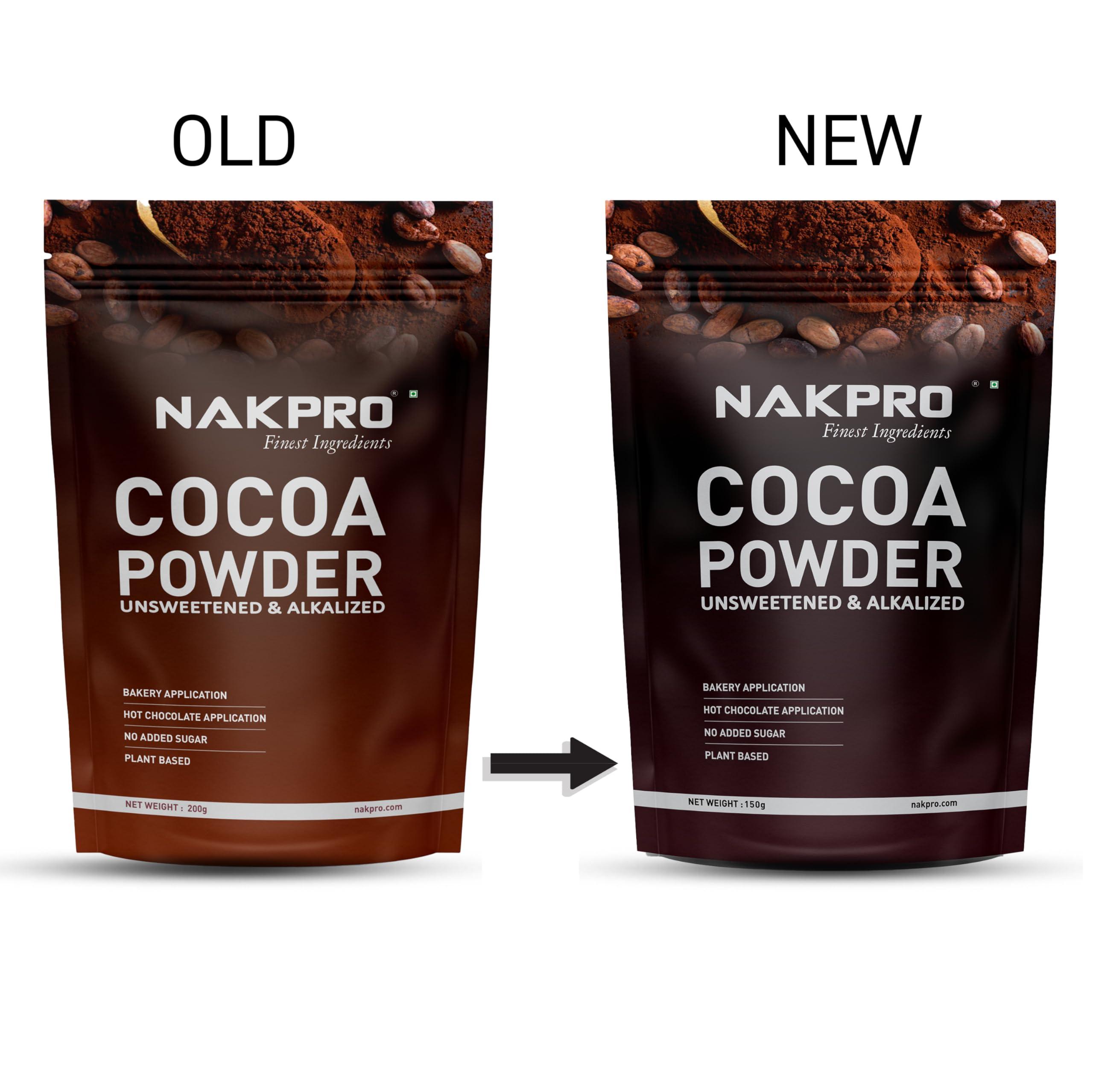 NAKPRO NAKPRO 100% Pure & Natural Unsweetened Plant Based Cocoa Powder, 200g | 22.5g Protein | Ideal for Cake, Baking, Hot Chocolate, Milkshakes & More
