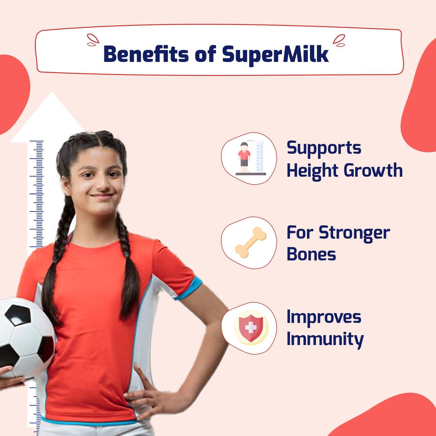 Gritzo Gritzo SuperMilk Height+ (13+y Girls), 13g Protein (Double Chocolate, 1kg) | Zero Refined Sugar, 21 Vitamins & Minerals