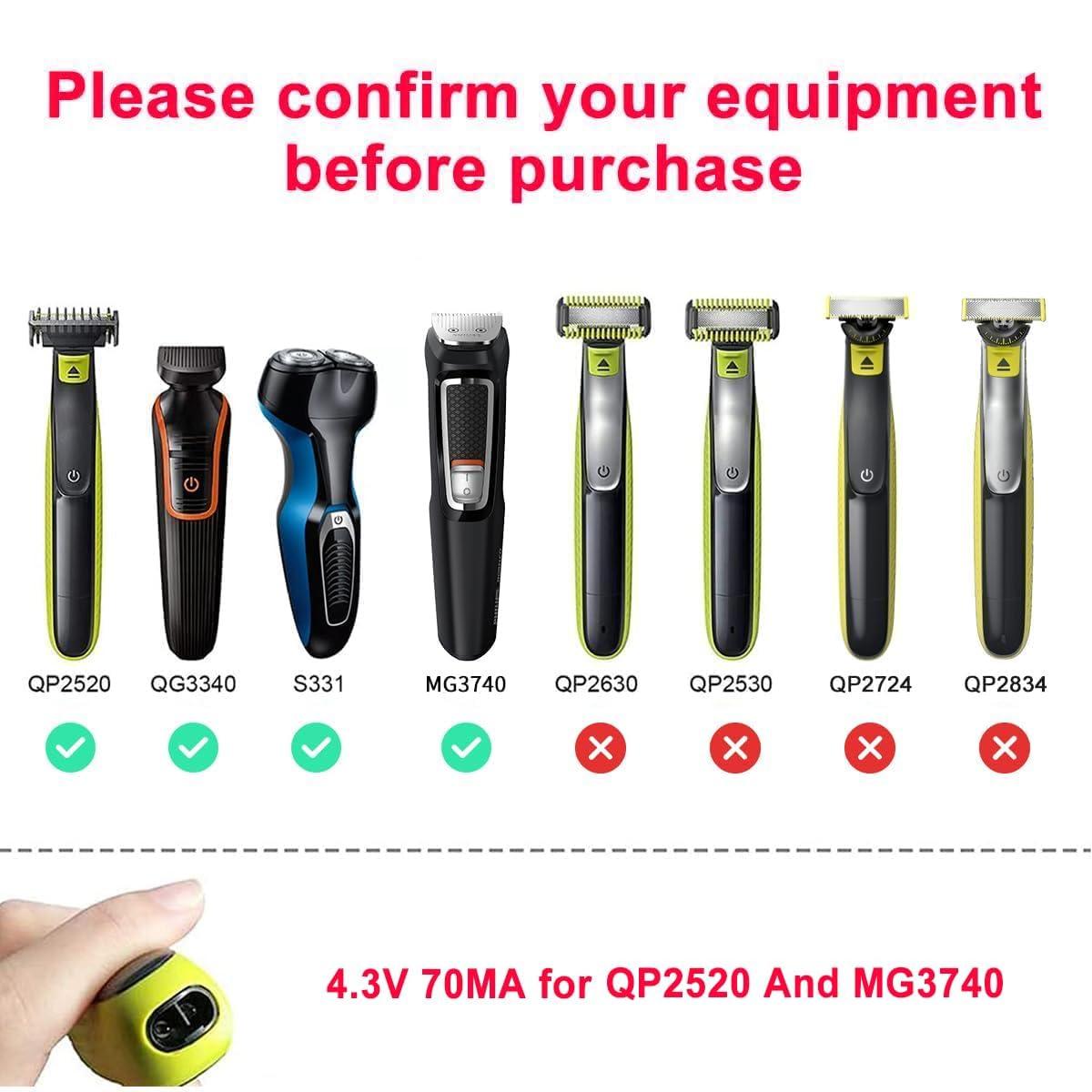 BENSN Bensn 4.3 V Shaver Charger Power Cord For Philips Norelco Oneblade Series Razors, Compatible With Qp2520 Electric Trimmer