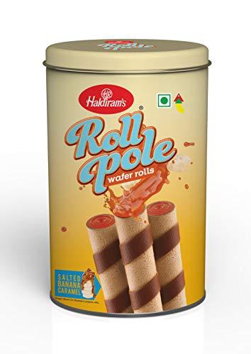 Haldiram's Haldiram\'s Roll Pole Salted Banana Caramel 150gm | Wafer Roll Sticks | Smooth Crunchy Snacks | Crackers | Sweet Treats for Kids | Rich and Creamy | Ready to Eat Snacks | Sweet Dessert