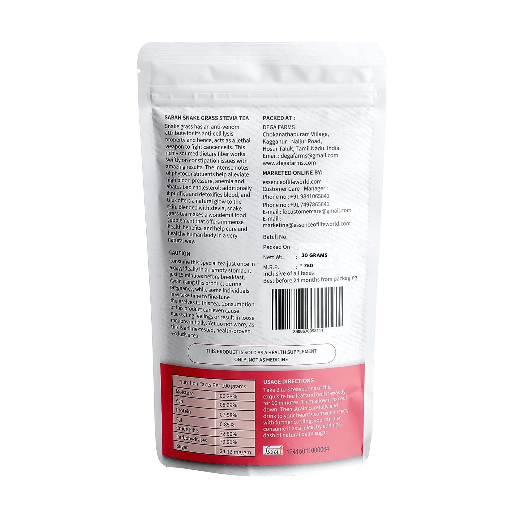 ESSENCE OF LIFE Essence of Life Sabah Snake Grass Stevia Tea Bag Improves the Body for 100% Natural with Ayurvedic Immunity Healthy Herbal Tea Bag Dry Leaves- 30 gm