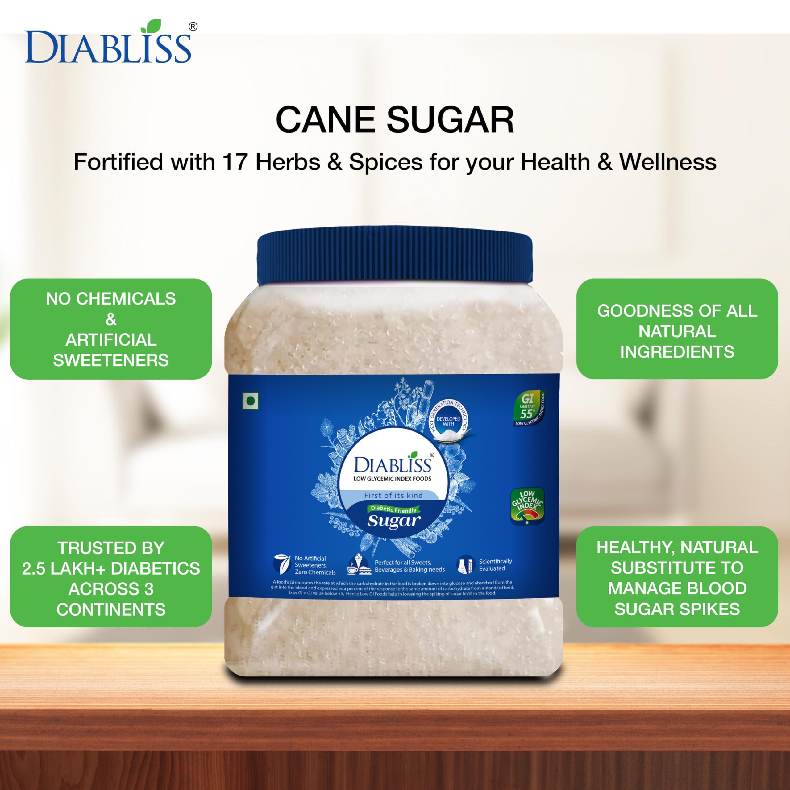 Diabliss Diabliss Diabetic Friendly Herbal Cane Sugar - Free from Chemicals / Artificial Sweeteners - Low Glycemic Index (GI) Diet - Clinically Tested Healthy Natural Substitute For Diabetes / Blood Glucose Management - 1.75Kg Reusable Jar