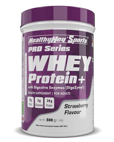 HealthyHey Sports HealthyHey Sports Whey Protein Concentrate - Helps in Muscle Synthesis (Strawberry, 500gm)