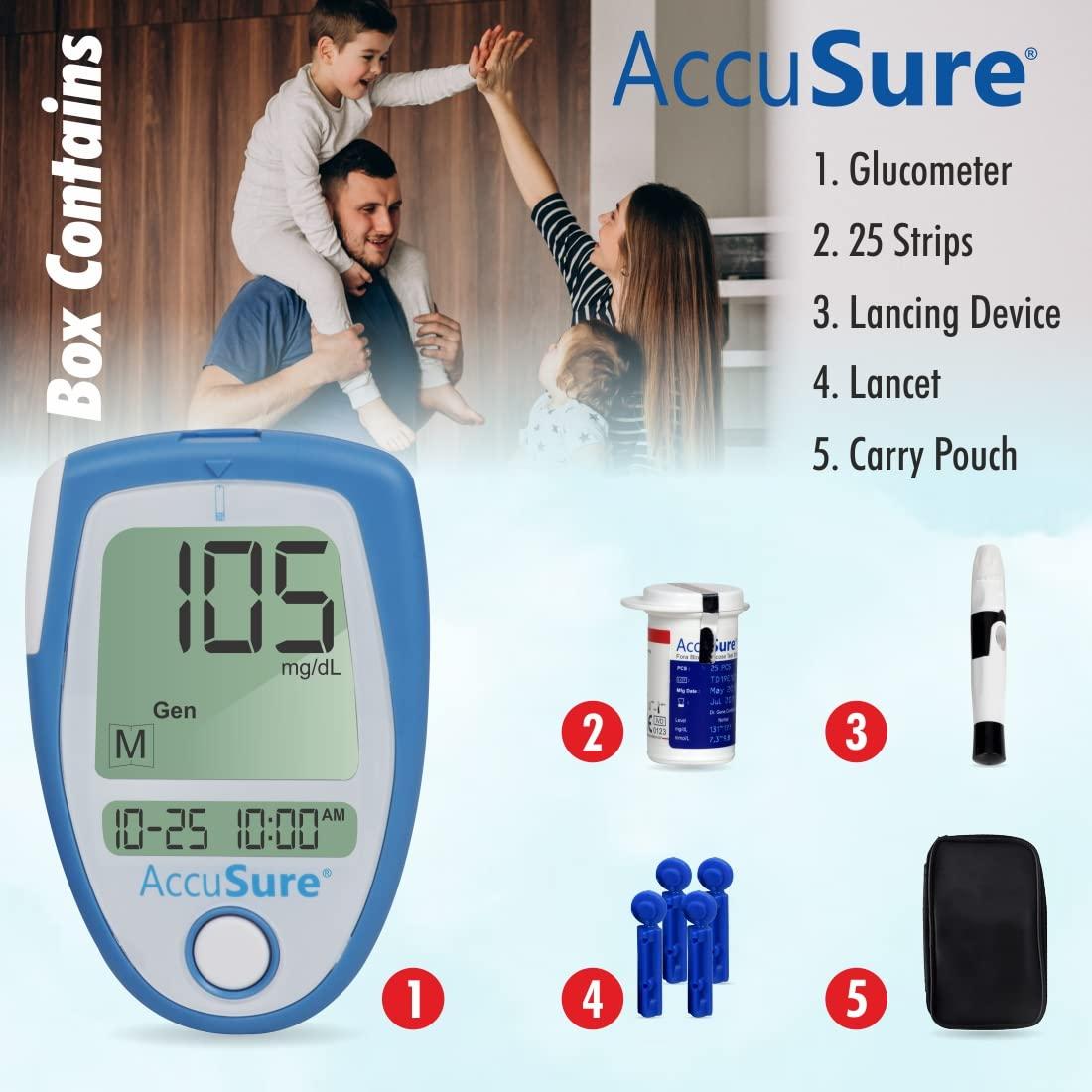 AccuSure AccuSure Blood Glucose Monitoring System Test Strips, 25 Count (Multi Color)