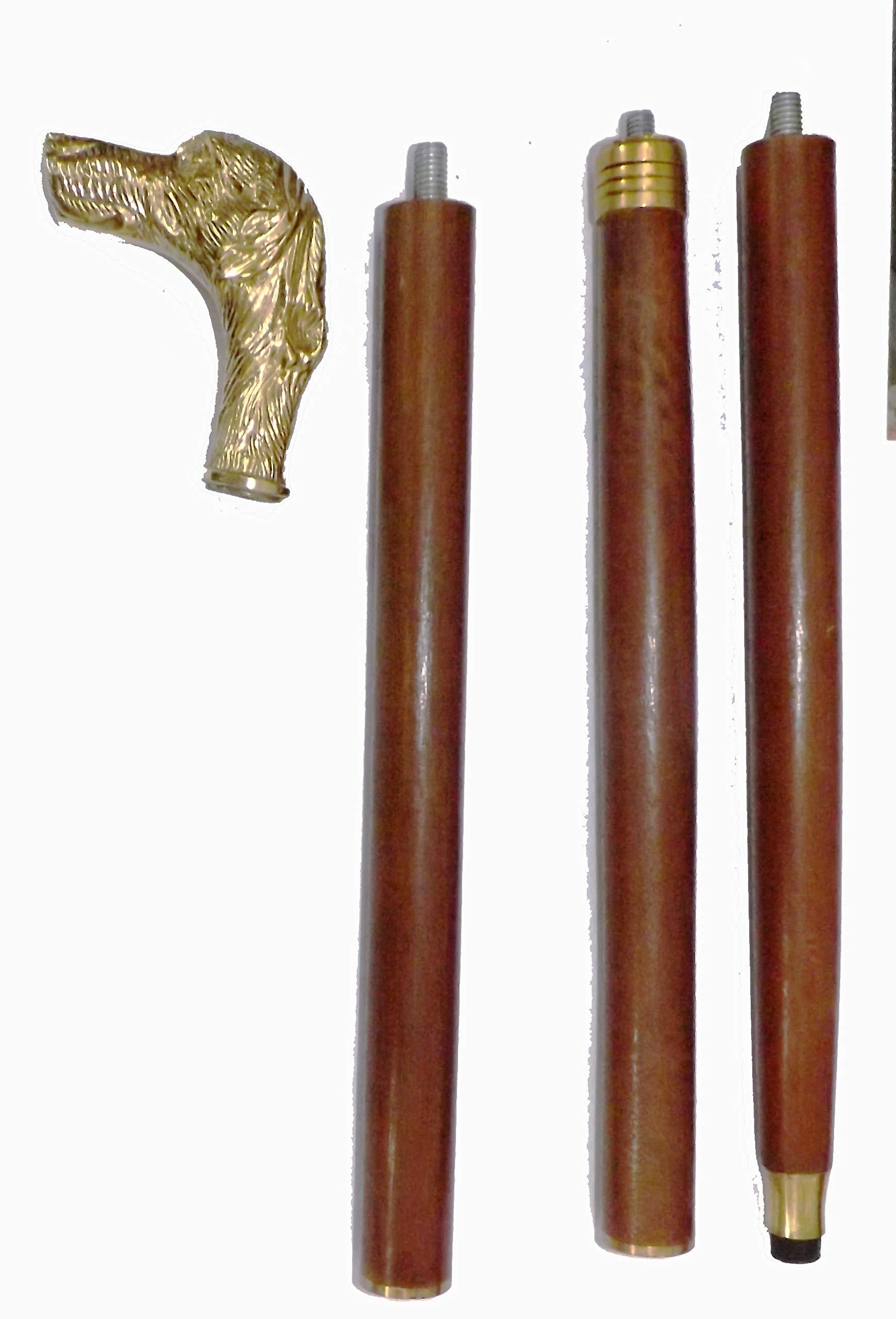 Global Art Global Art Being Royal Handmade Wooden Folding Walking Stick - 36 INCHES with Dog Shape Brass Handle