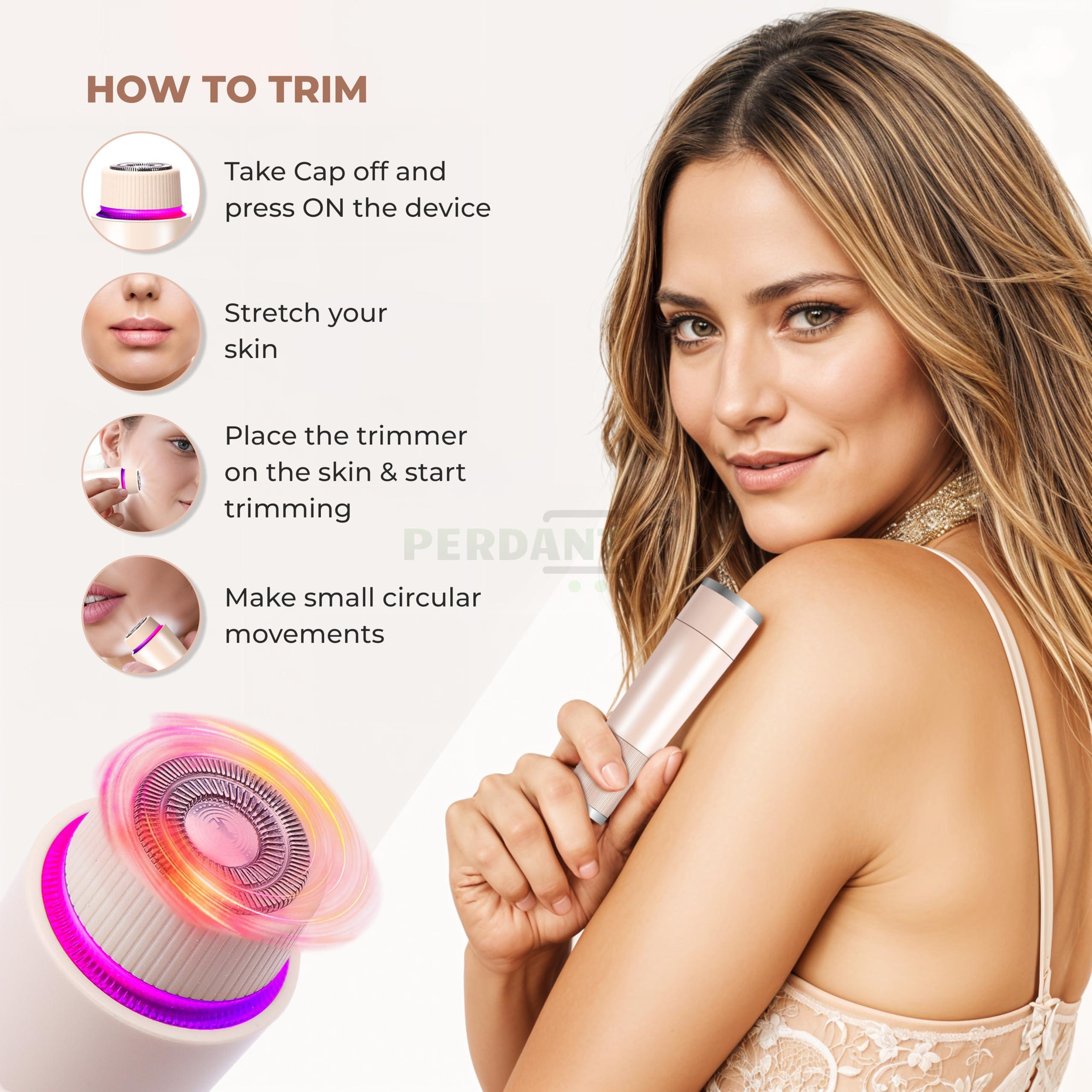 Perdant PERDANT Portable Facial UV Hair Remover with Wide Hypoallergenic Head for Gentle Experience at Home and Portable Light-Up Lipstick Shaped (Skin)