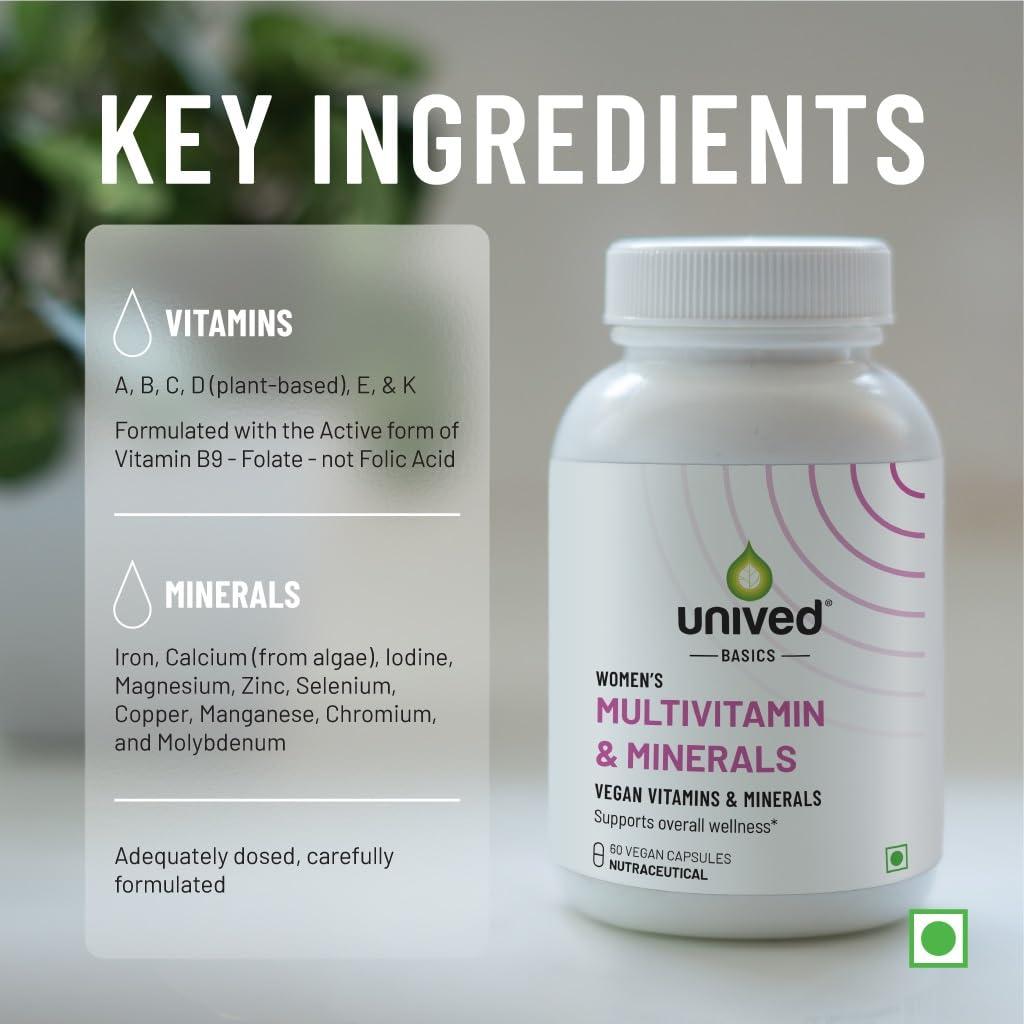 Unived Unived Basics Multivitamin & Minerals For Women, 100% Rda Of All Vitamins With Algae Calcium & Plant-Based Vitamin D3 Plus Important Minerals, Complete Formulation For Health & Wellbeing - Capsule