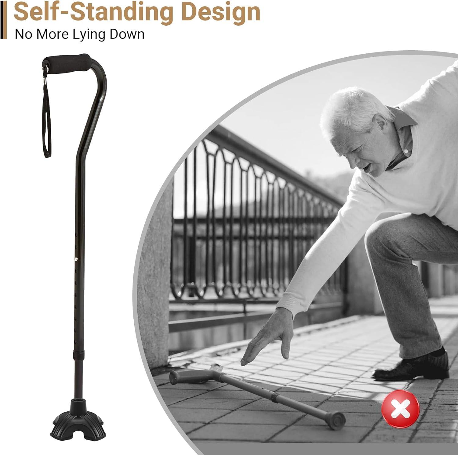 MCP MCP Self Standing Quad Base Replacement for Most Walking Canes, Walking Sticks, Folding Canes or Offset Quad Pod or Tripod Canes - 4 Prong Rubber Cane Foot Pad Big (Black)