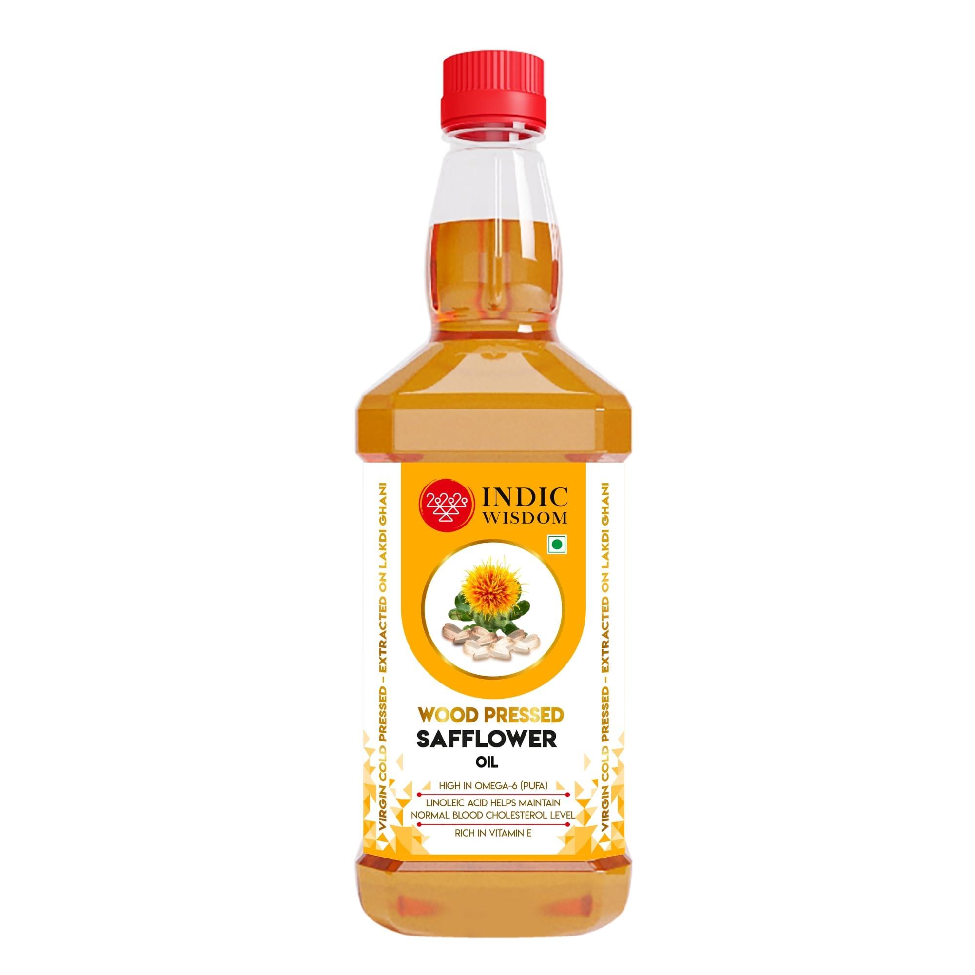 IndicWisdom IndicWisdom Wood Pressed Oils Combo 005 (2 liter Safflower Oil,1 liter Sesame Oil,1 liter Groundnut Oil) (Cold Pressed - Extracted on Wooden Churner) | Kolhu/Kacchi Ghani/Chekku