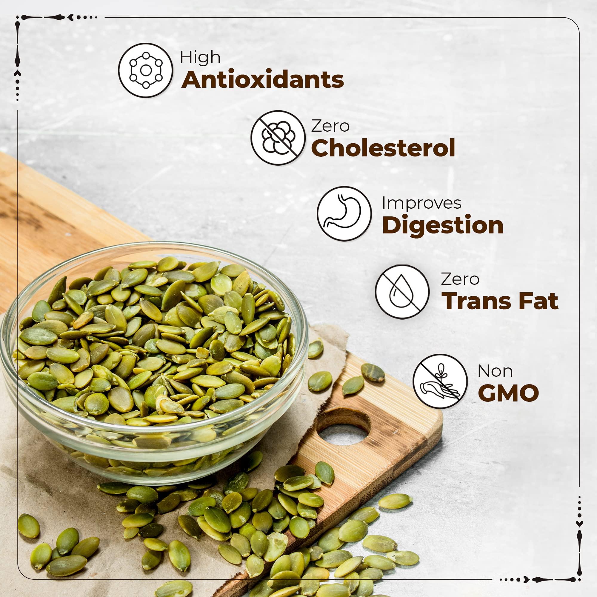 Happilo Happilo Premium Roasted Pumpkin Seeds for Eating 200g, Lightly Salted for Healthy Diet, Immunity Booster and Fiber Rich Superfood & Premium International Whole Seeds & Berries Pouch, 200 g