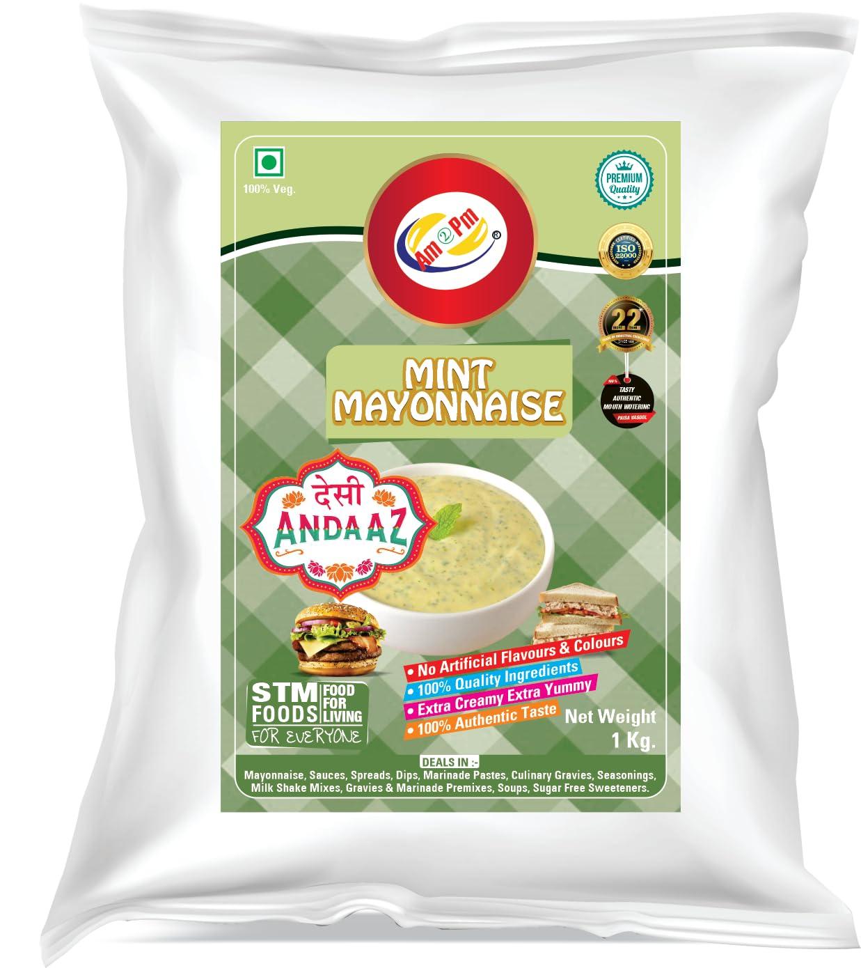 Am 2 Pm Am 2 Pm - Mint Mayonnaise Multipurpose Creamy Sauce For Burgers, Sandwiches Salad Dressing,Veg Non Veg Fried Snack Wraps & Rolls Hot Dog Momos - 1Kg