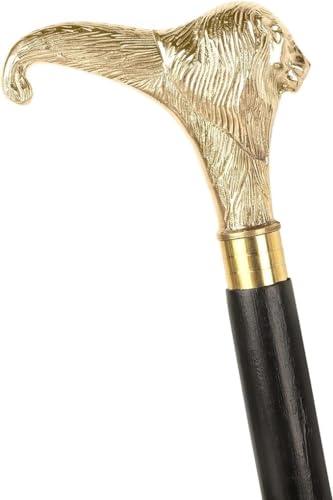 NavaFresh Basics Craft Villa Brass Lion Handle Cane Black Wooden Walking Stick Cane Handcrafted Wood Perfect Offering Cane for Men Women Senior Cane 3 Fold Fancy Cane