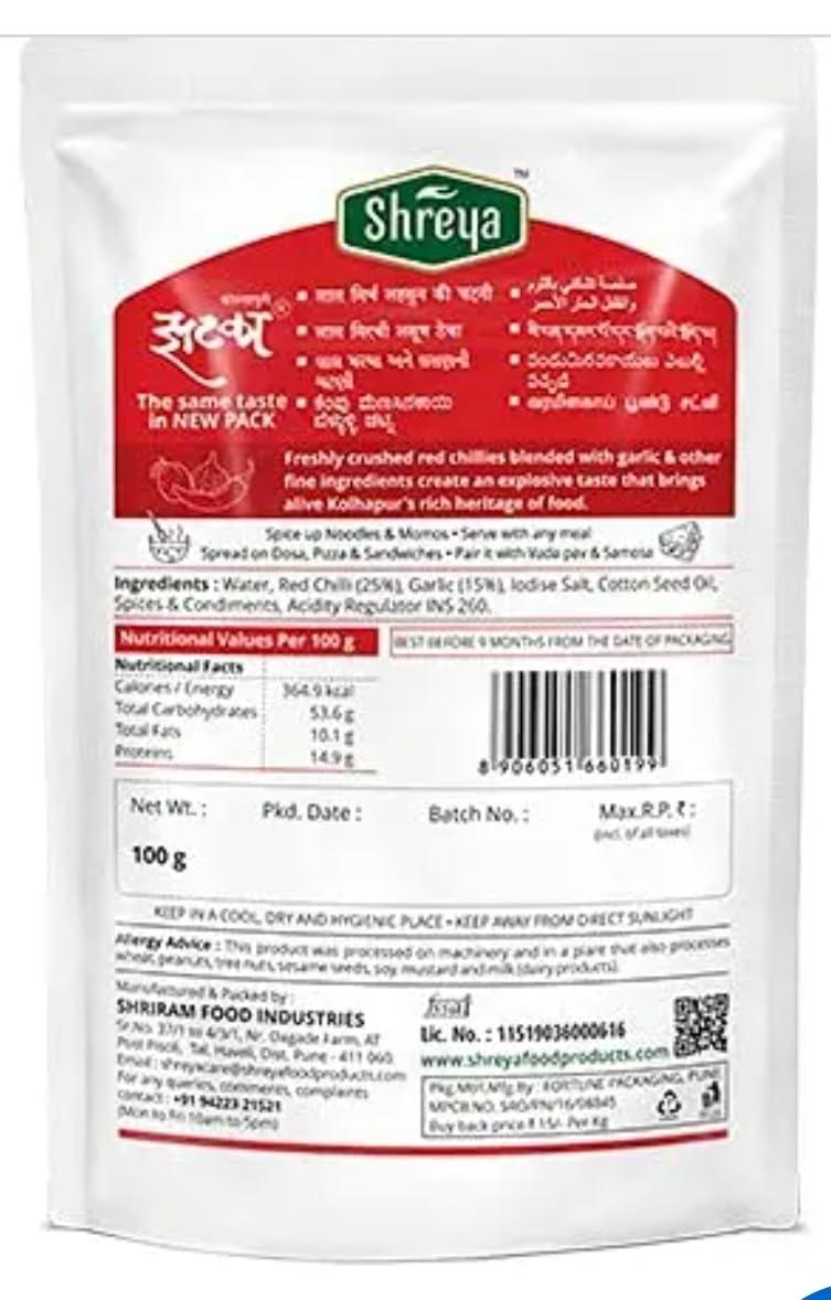 Rajat TRADERS Rajat TRADERS Shreya Hot And Spicy Kolhapuri Zatka Red Chilli Garlic Chutney - 400 Gm(Each Pack 100 Gm - 4 Packets)