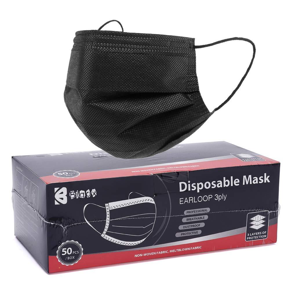 bigox bigox Meltblown Fabric Disposable Face Mask (Black, Without Valve, Pack of 50) for Unisex