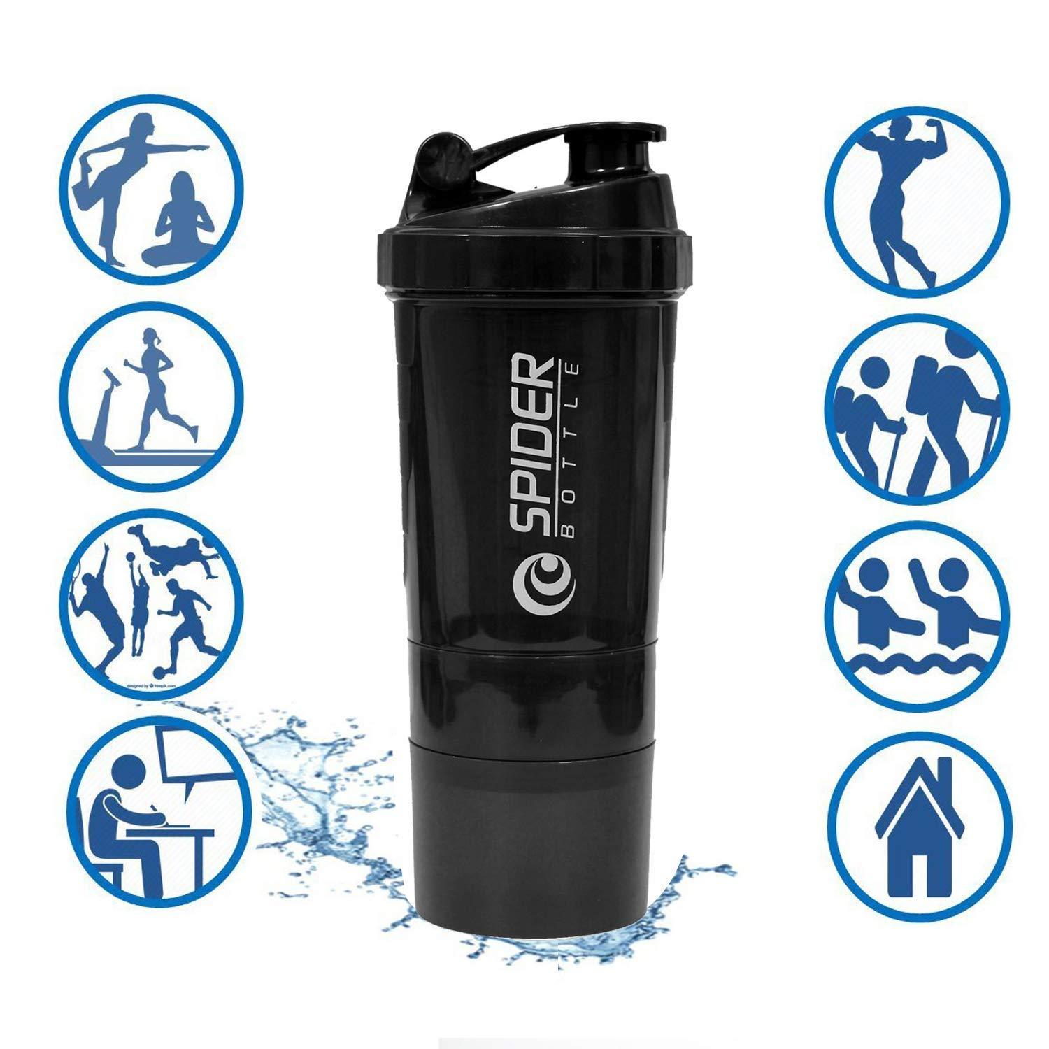 Wofier Wofier Spider Protein Shaker Sipper Bottle with 2 Storage Extra Compartment for Gym-500ml