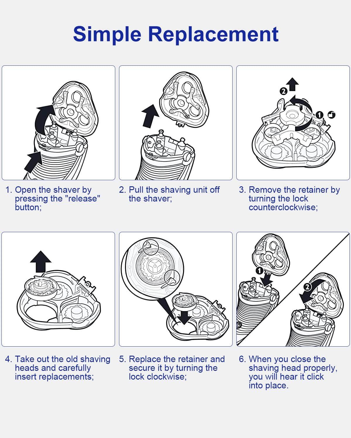 Justec SH30 Replacement Heads for Philips Norelco Series 3000, 2000, 1000 Shavers and S738 Click and Style, Compatible with Philips Norelco s1560 Shaver, ComfortCut Shaving Heads SH30