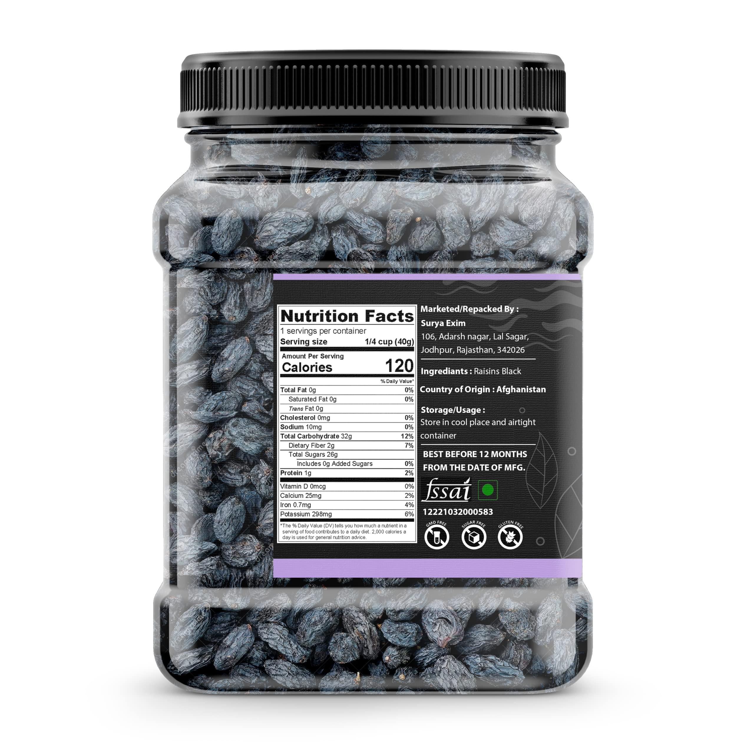 Organic Box Organic Box Afghani Seedless Black Raisins, (Value Pack Jar), Dry Fruits Kismis for Every Occasion and Gift, Healthy Routine Diet - Dry Fruit (500 gram) - Diwali Gift Pack