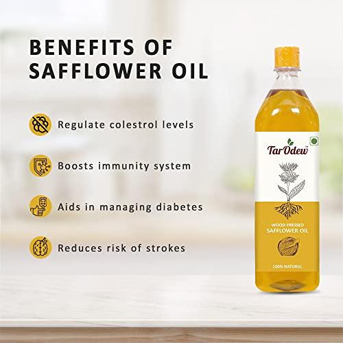 Tarodew Tarodew Wood Pressed Safflower Oil | Chemical Free | Kacchi Ghani Oil | Natural Cold Pressed Oil for Cooking (500 ml)