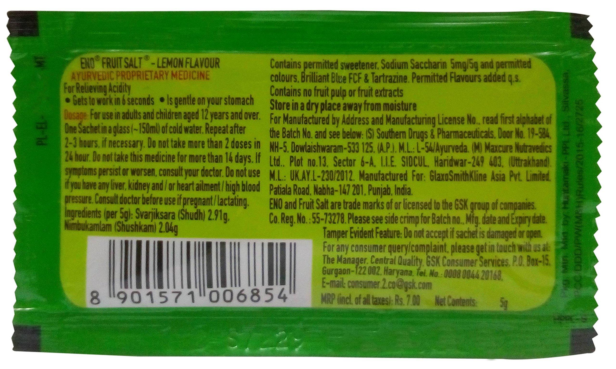 Eno Eno Fruit Salt - Lemon Flavour, 5g Pack