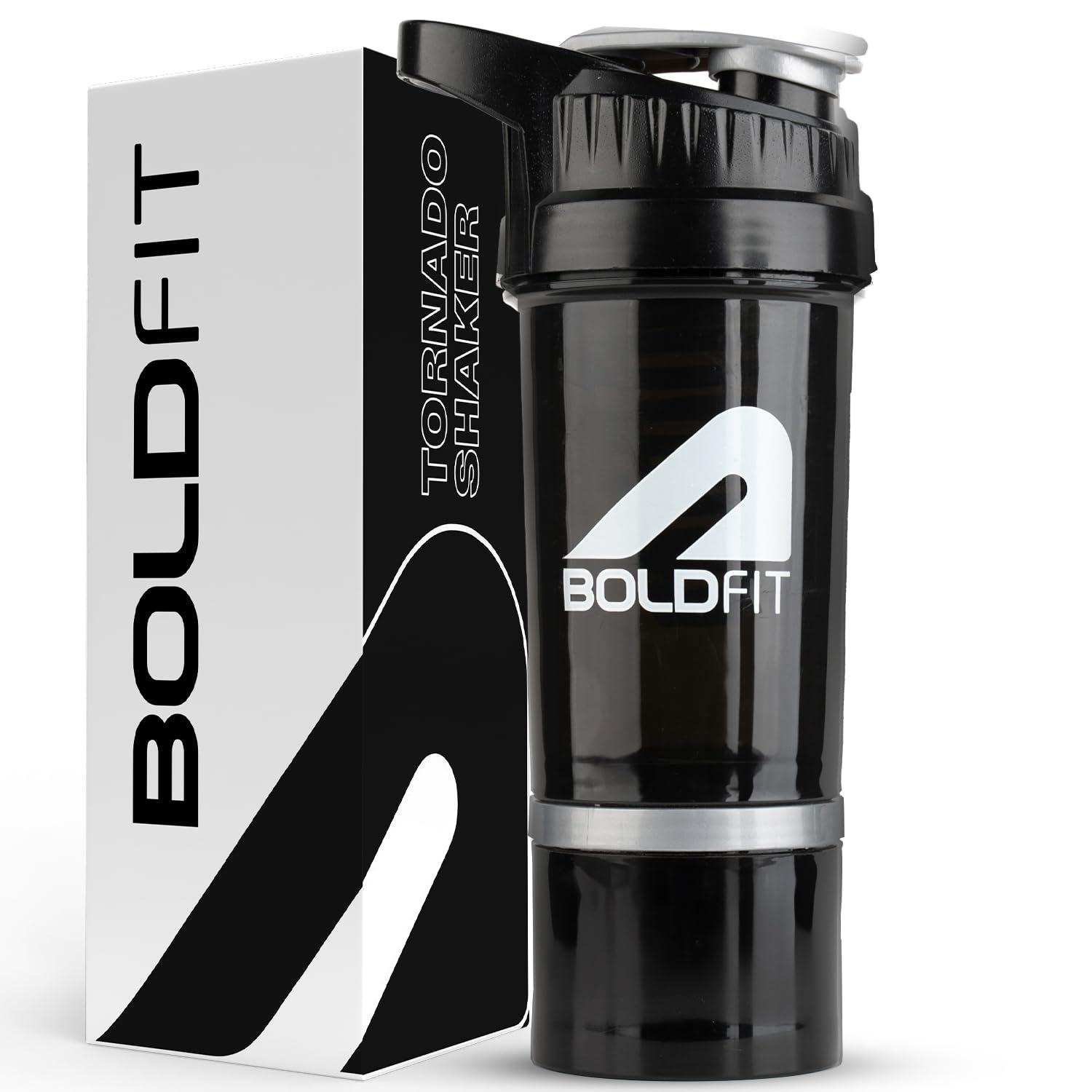 Boldfit Boldfit Plastic Gym Shaker For Protein Shake Leakproof Shaker Bottles For Protein With Extra Compartment,Preworkout&Bcaa Shake,Protein Shaker Bottle For Gym,Gym Bottle For Men And Women Black-500 Ml