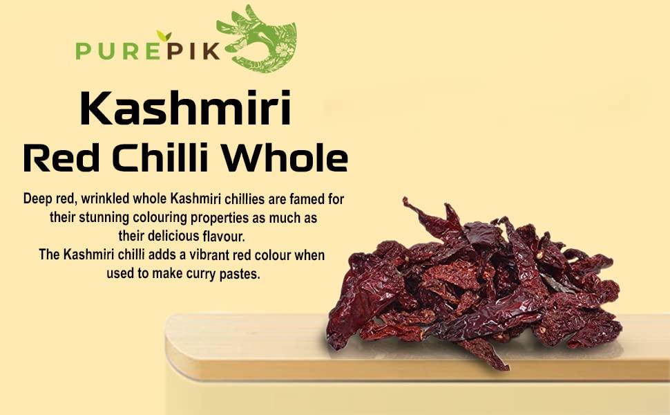 PURE PIK Pure Pik Kashmiri Red Chilli Whole Stemless (1 Kg Pack of 1)
