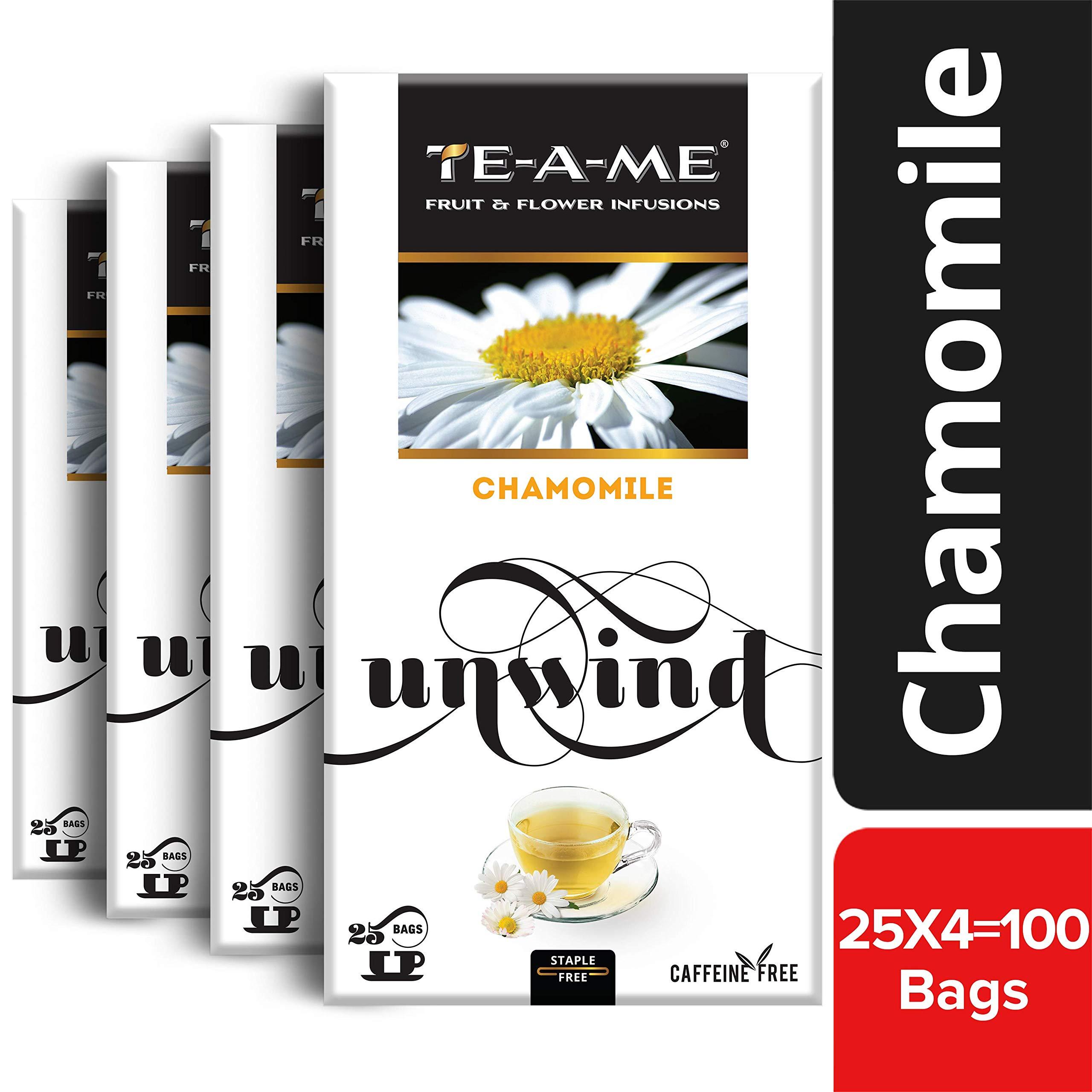 TE-A-ME TE-A-ME Chamomile Tea, 100 Tea Bags (4 Boxes x 25 Tea Bags = 100 Tea Bags) | Chamomile Tea | Herbal Tea | Chamomile Tea Bags | Chamomile Tea for Sleep | Chamomile | Herbal Tea Bags | Flower Tea