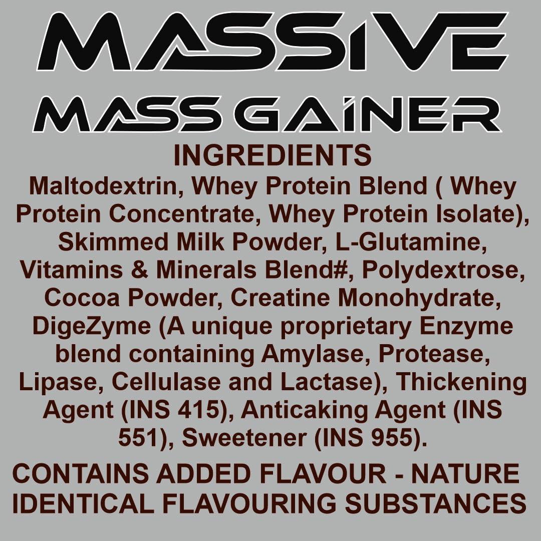 Ripped Up Nutrition Ripped Up Nutrition Massive Mass Gainer 2.72 kg- Gain More Muscle Size & Sturdy Physique with a High-Calorie Formula- Dark Chocolate Flavour
