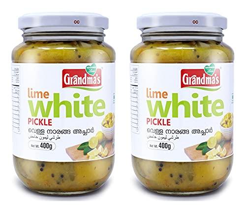 Grandmas Grandmas Authentic Kerala Style Lime White Pickle 400g Bottle | Hot and Spicy South Indian Pickle (Pack of 2)