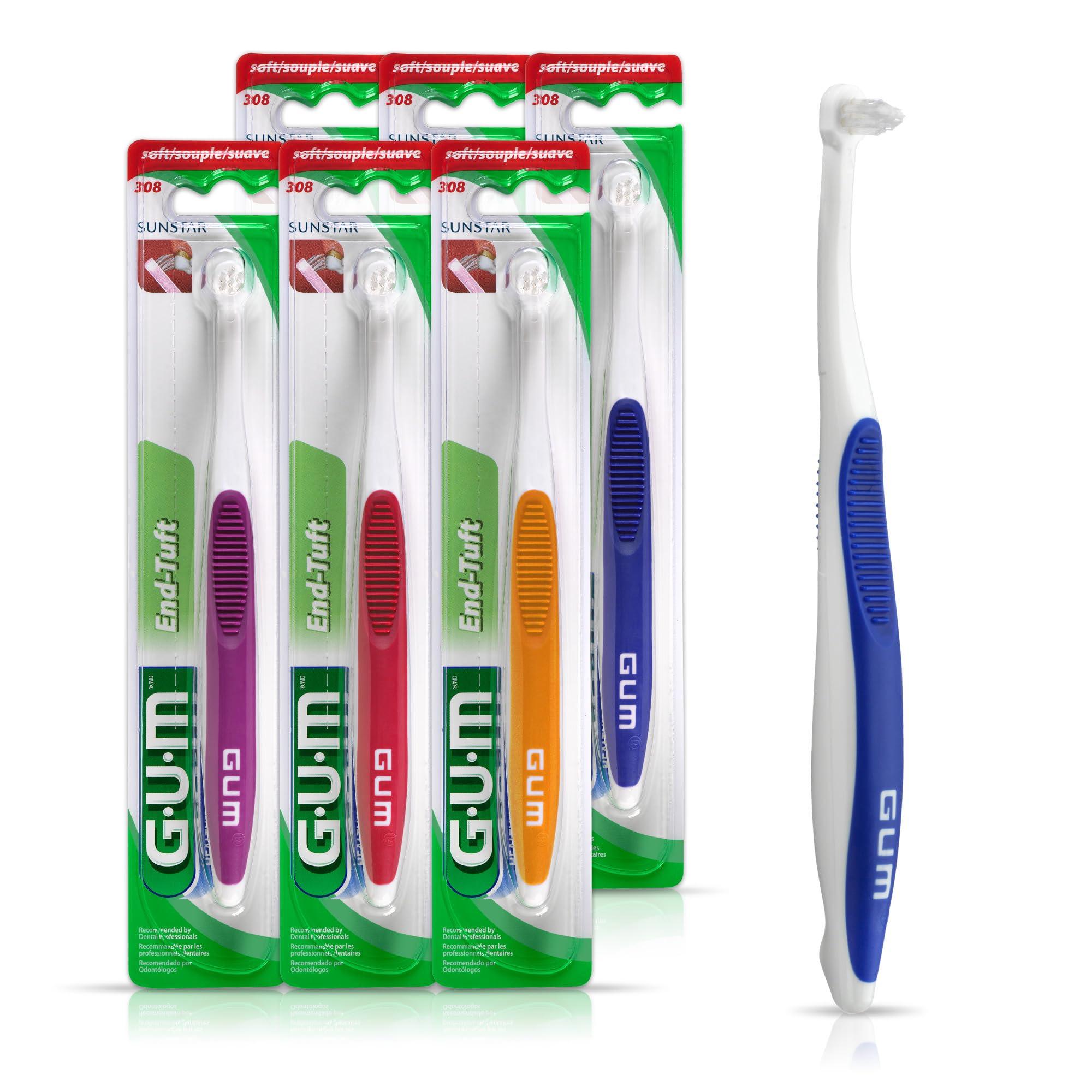 Gum GUM End-Tuft Toothbrush for Hard-to-Reach Areas, Soft Bristles (Pack of 6) : 6 Brushes