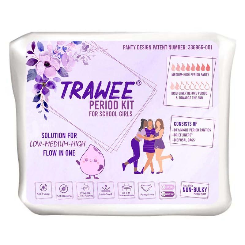 Trawee (Disposable Underwears) Trawee Period Kit for School Girls | Disposable Menstrual Panties for High Absorption & liners | Leak-Proof | No Show-Stain-Wetness | Ideal for long School-hours for Hygiene & Protection (M, 8)