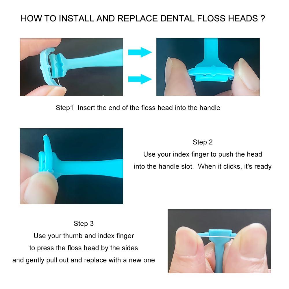 songfir 1 Piece Reusable Dental Floss Holder Handle +100 Pieces Replacement Floss Heads Teeth Stick Toothpicks Floss to Clean Between The Tooth