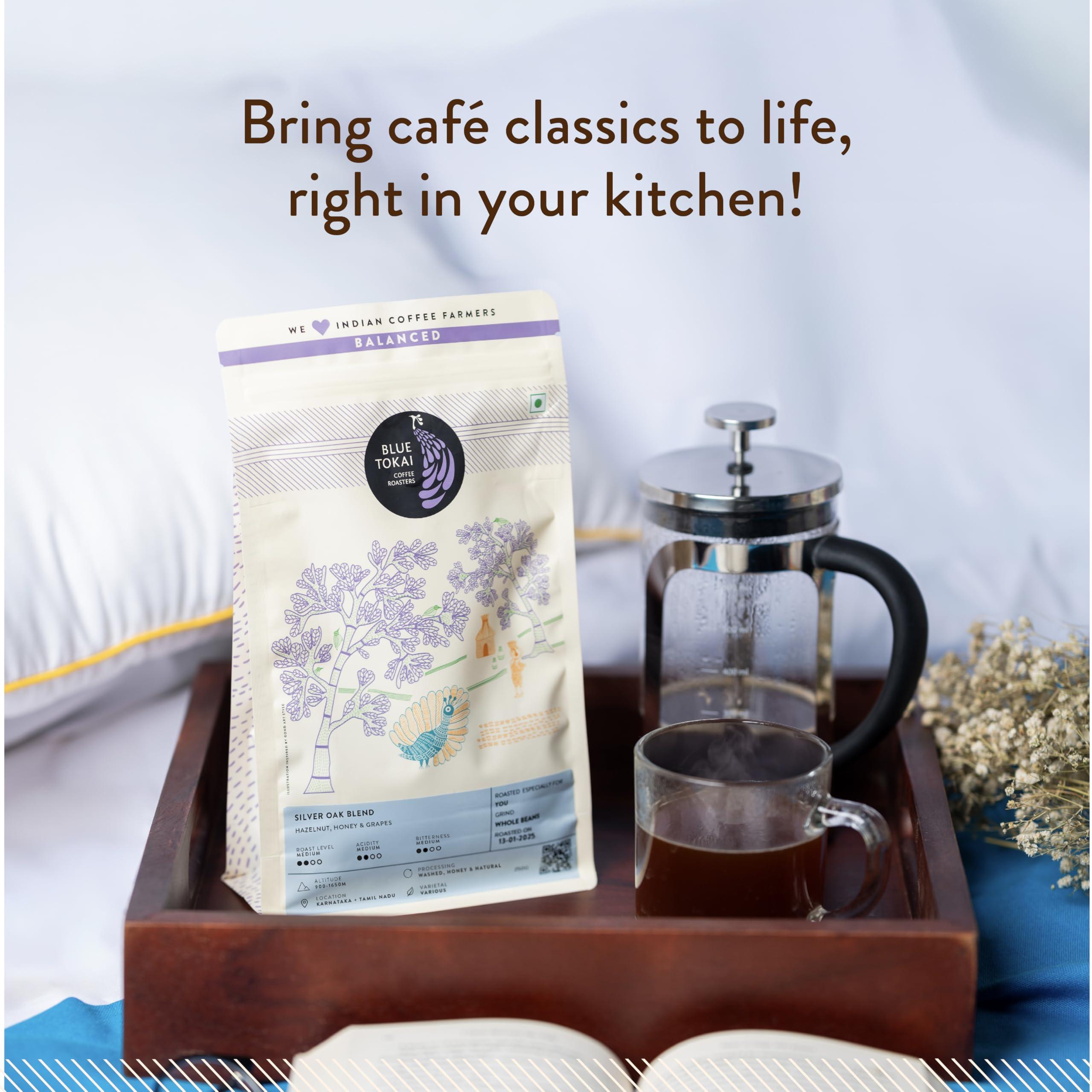 Blue Tokai Coffee Roasters Blue Tokai Coffee Roasters Silver Oak Cafe Blend - Medium Roast (South India Filter) 500g | Made With 100% Specialty Grade Arabica Freshly Roasted Ground Coffee, Bag