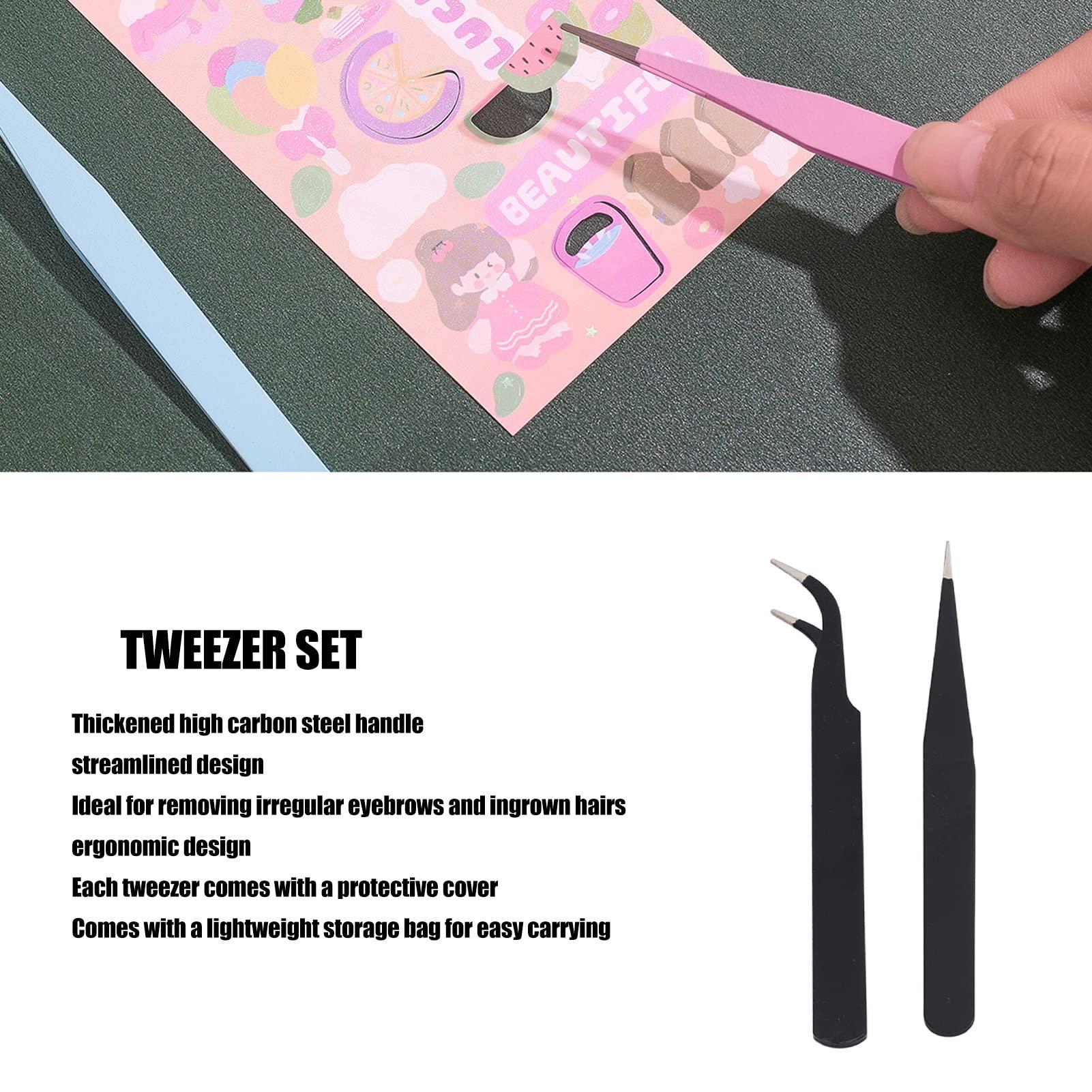 RTLR Accuracy Tweezer, Tweezer Set Hard Multifunctional Elbow Pointed for Eyelashes Extension