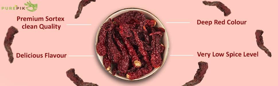 PURE PIK Pure Pik Kashmiri Red Chilli Whole Stemless (200 Gram Pack of 1)