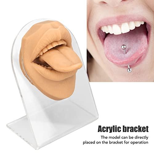 LIANAI Soft Silicone Tongue Model, Mouth Open, Fake Tounge, Flexible Human Tongue Mouth Mold with Teeth, Body Parts for Practicing Piercing Acupuncture Jewelry Display, Simulation Tongue(Skin Color)