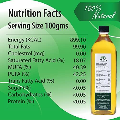 ATS ATS 100% Wood Pressed Black Sesame Oil 1 Litre Pet Bottle, Kacchi Ghani/Mara Chekku, Black Sesame Oil, Kalatil ka tel, Gingelly Oil, Natural, Chemical-Free, Wood Pressed Coconut Oil for Cooking