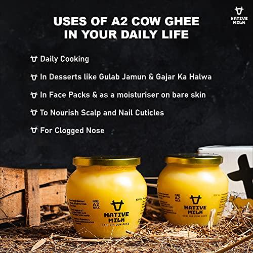 Native Milk Native Milk Pure A2 Cow Ghee | A2 Milk Protein | Desi Gir Cow Ghee | Hand Churned | Vedic Bilona Method | No Added Preservatives 500ml (Pack of 2)