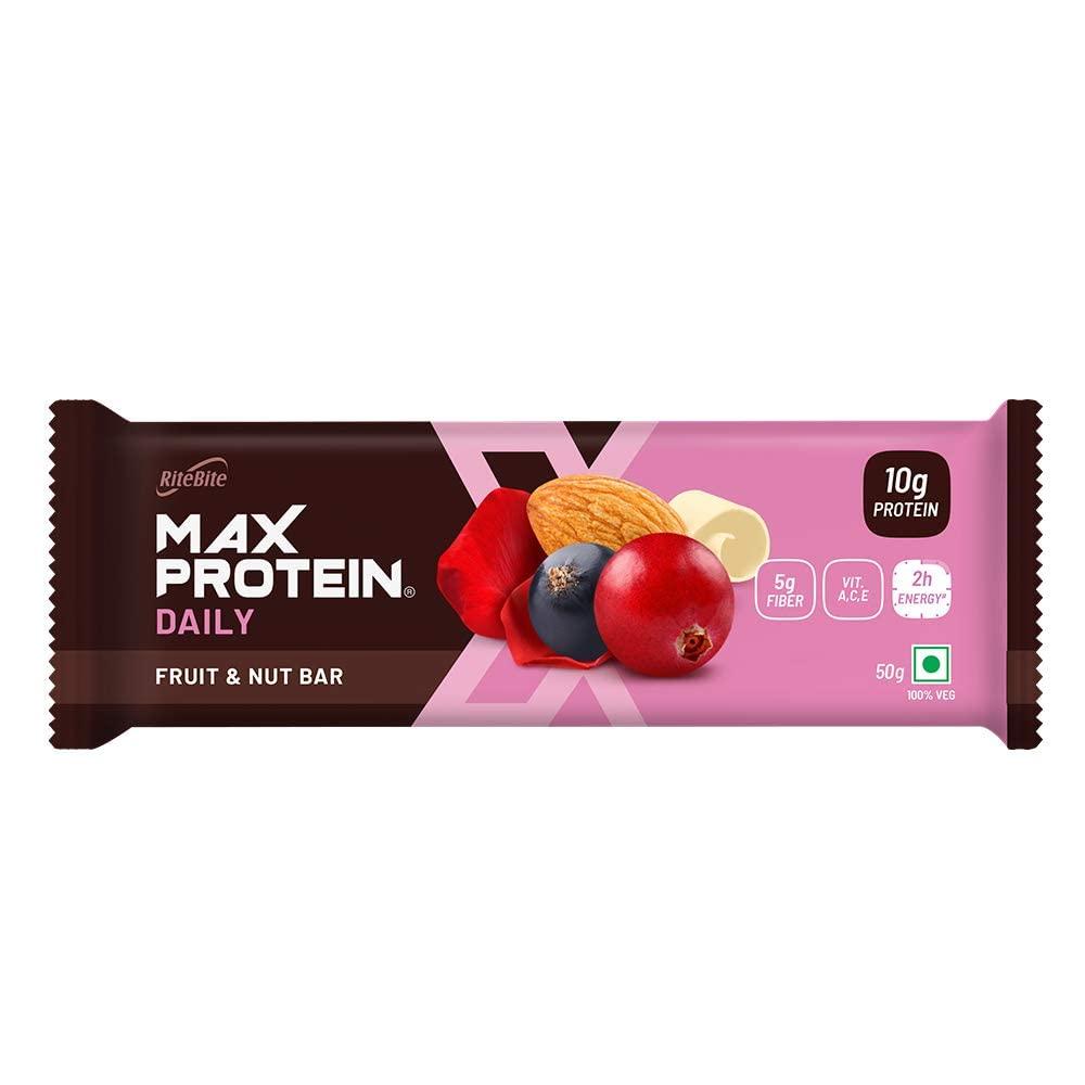 RiteBite Max Protein RiteBite Max Protein Daily Fruit & Nut 10g Protein Bars [Pack of 6] Protein Blend, Fiber, Vitamins A,C,E, No Preservatives, 100% Veg, For Energy, Fitness & Immunity - 300g