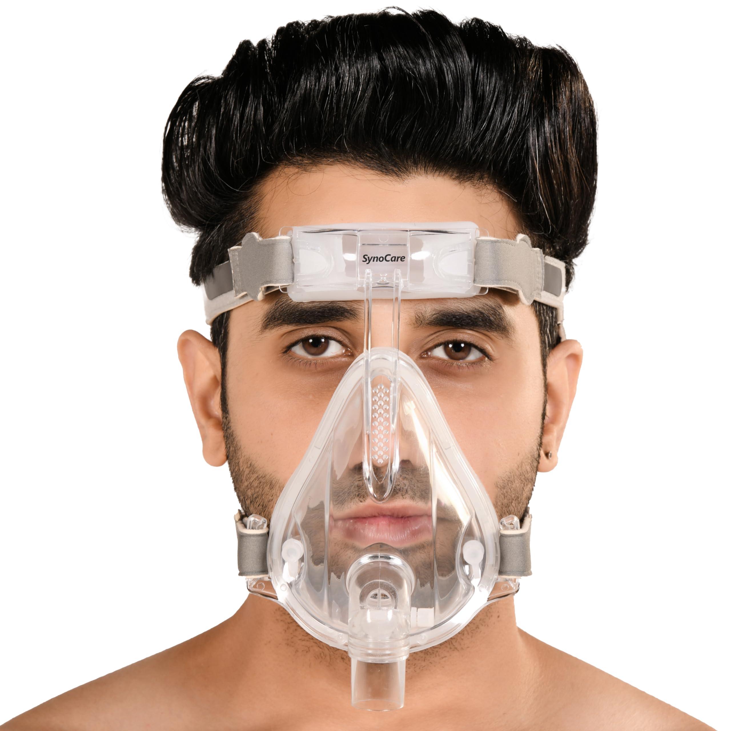 SYNOCARE Synocare Cpap Mask Bipap Mask for bipap machine cpap machine for sleep apnea full face mask compatible to all cpap bipap machine with head strap 100% Transparent (SMALL)