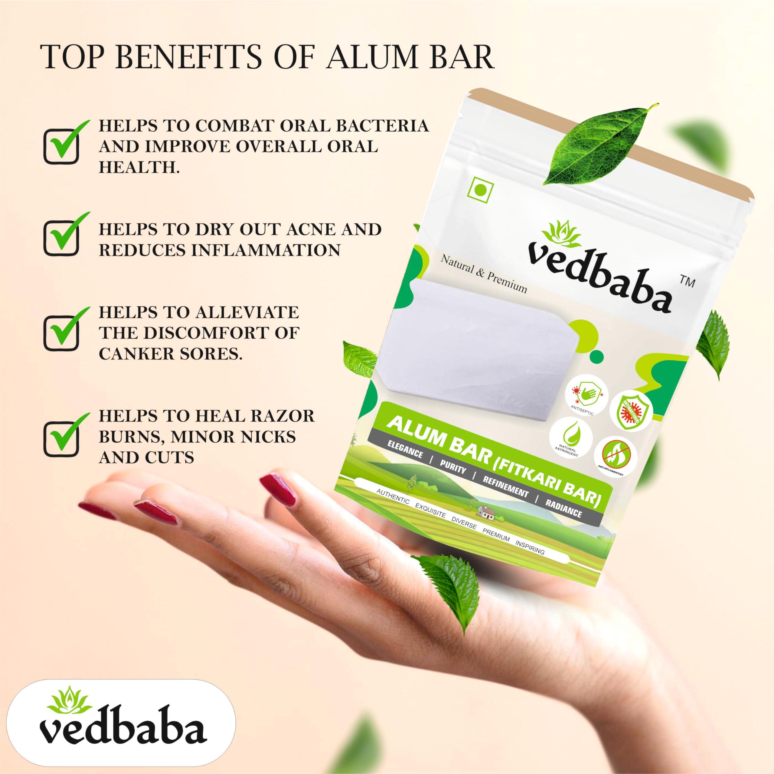 Ved Baba Ved Baba Shaving Alum Bar - 100g | Alum Block | Fitkari Stone Bar | Phitkari Alum Stone For Face, Underarms, Skin Tightening, After Shaving, Water Purification