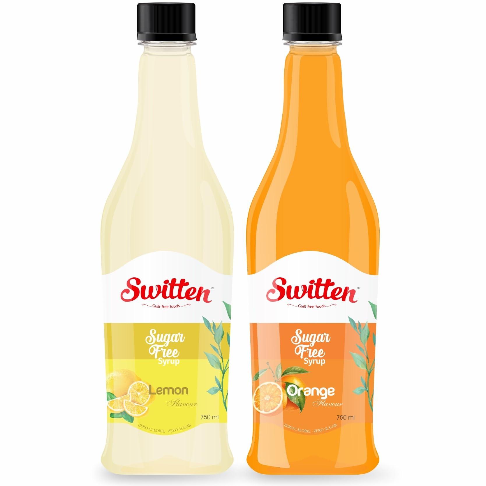 Switten Switten Sugar Free Lemon Syrup and Orange Syrup - Pack of 2(Each 750ml) I Keto Friendly I Zero Carb I Zero Calorie I Diabetic Friendly