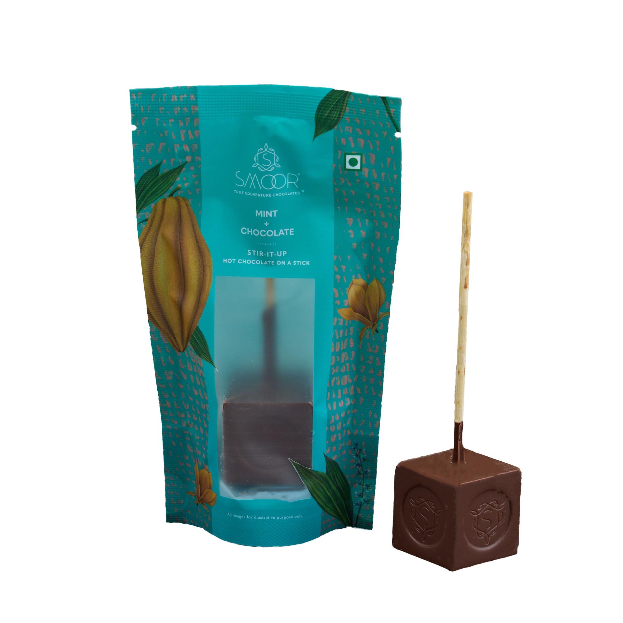 SMOOR SMOOR Stir-it-Up Mint Hot Chocolate Cubes | DIY dissolvable hot chocolate on a stick | 1 cube makes 1 cup hot chocolate |Perfect For Snacking & Gifting | 90gm (Pack of 3) (Mint)